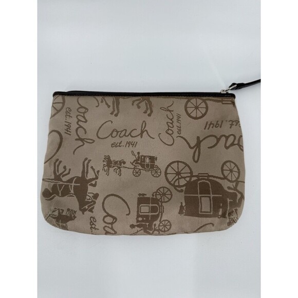 Coach Beige Canvas Brown Leather Trim Zipper Closure - Coin Card Wallet - Picture 5 of 8